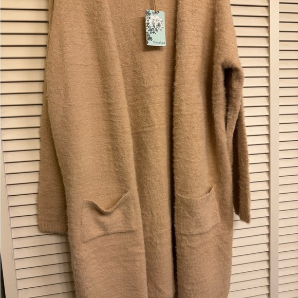 Nostalgia woman’s Cardigan Sweater Midi length Tan 3/4 Length NEW Sz XL - Picture 13 of 14